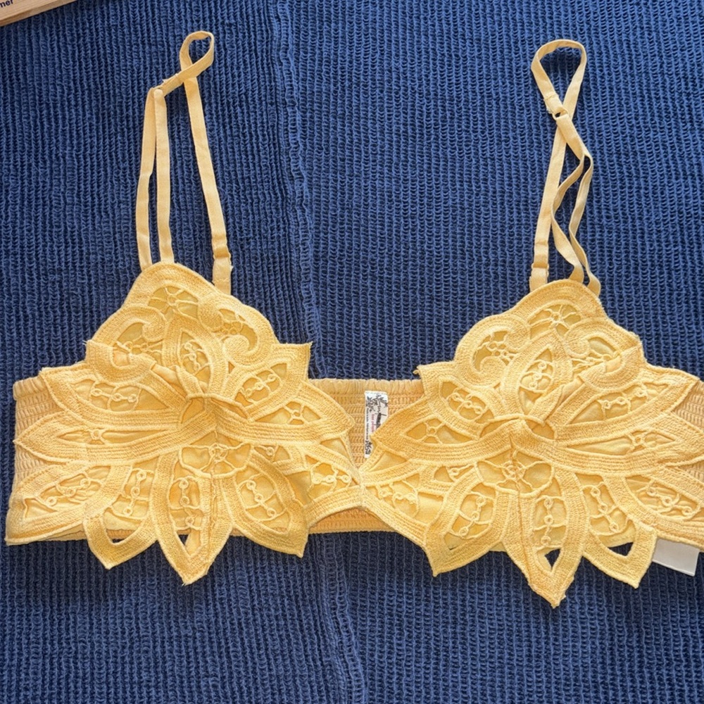 Free People Golden Mustard Crochet Crop Bralette - Picture 5 of 13